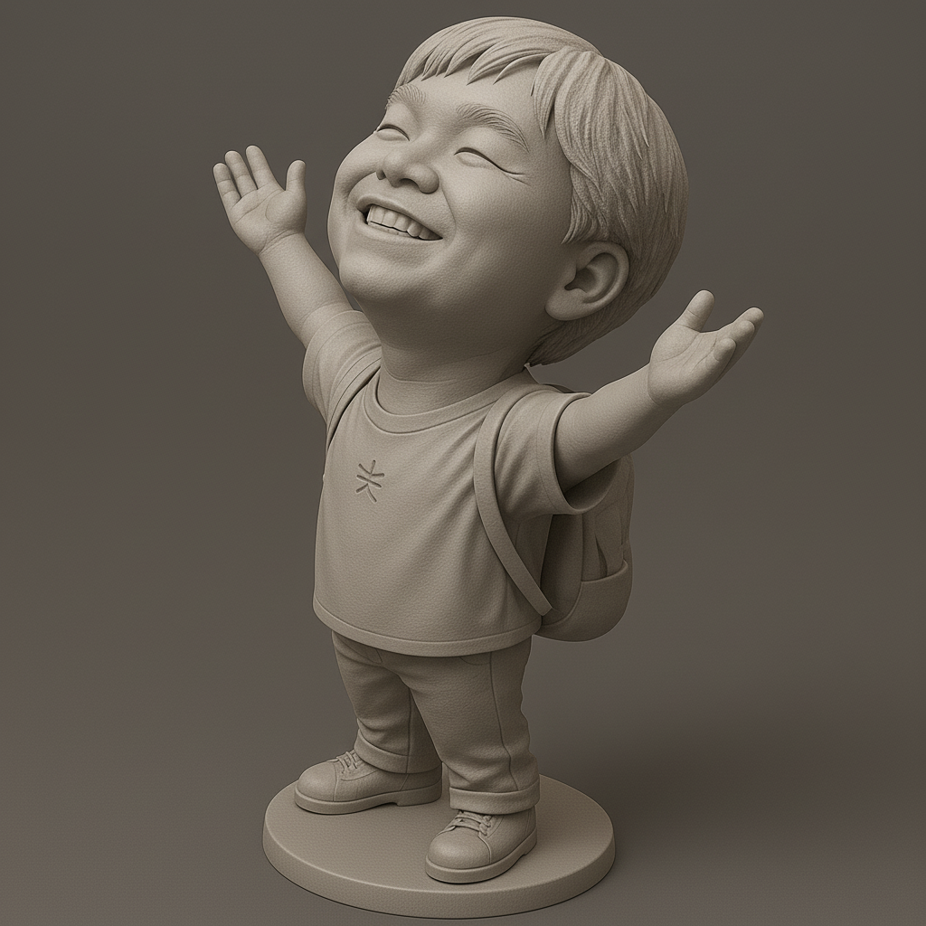 silhouette 3d printer maker-3d portrait printing_Joyful Kid Statue with Backpack