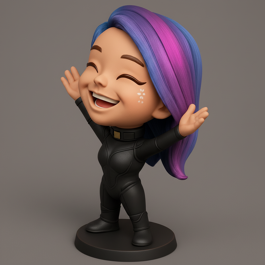 face anatomy 3d model-create 3d face model from photo_Joyful Chibi Heroine - Vibrant Ombre Hair Figurine