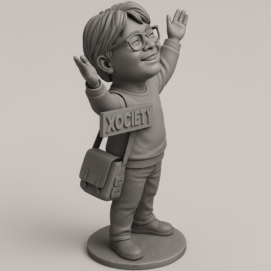 face anatomy 3d model-create 3d face model from photo_Joyful Figure with 'XOCIETY' Sign