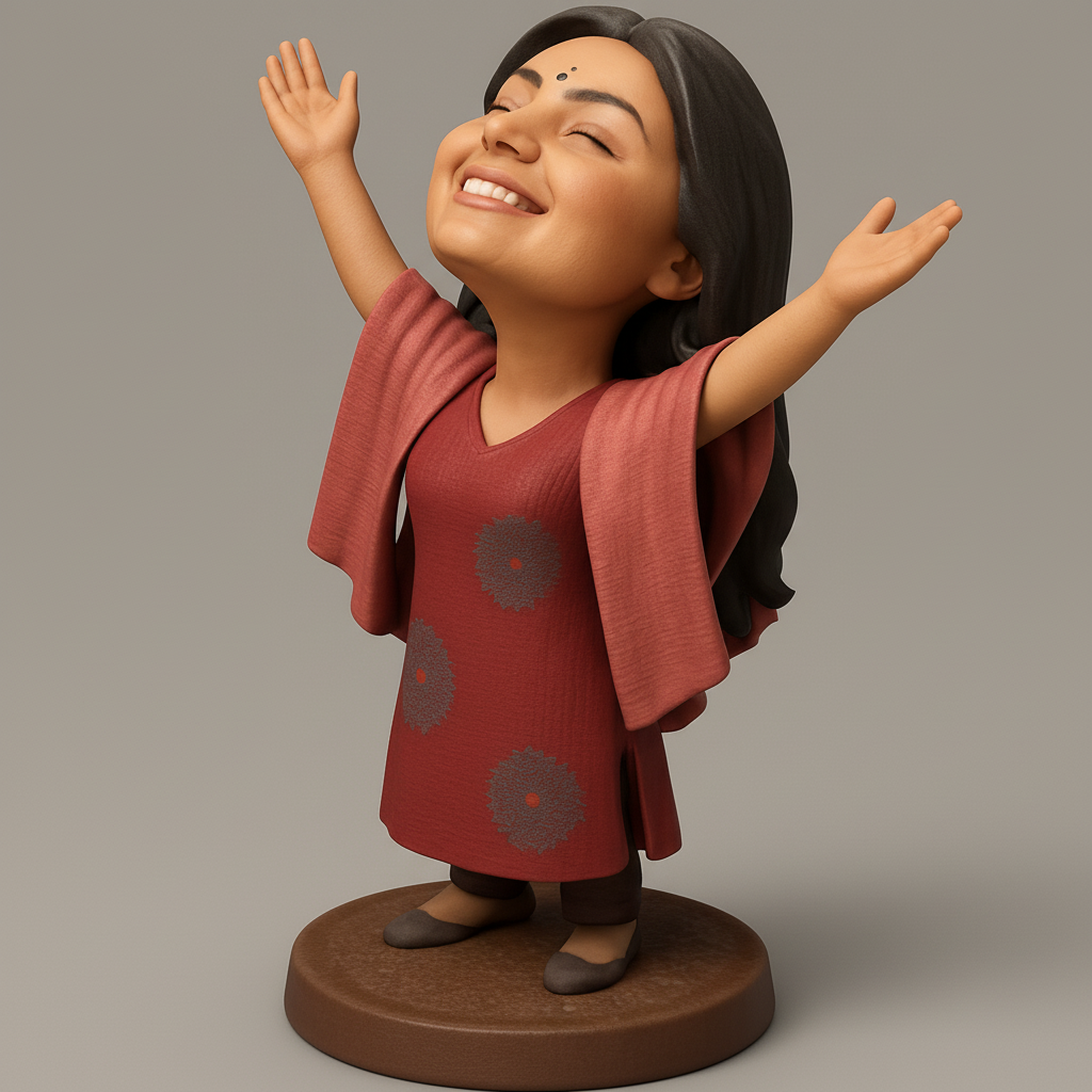 face anatomy 3d model-create 3d face model from photo_Joyful Woman Figurine: Embrace Happiness & Serenit