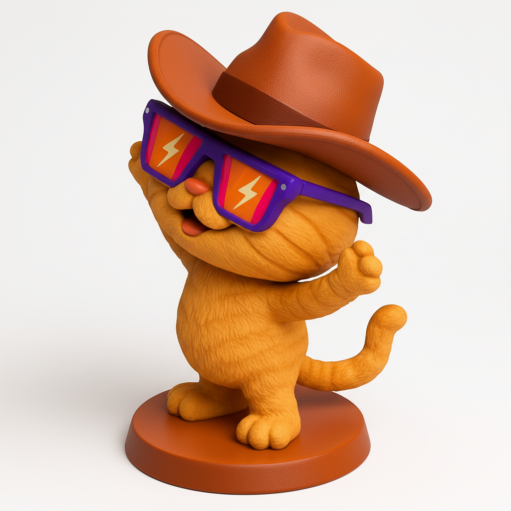 face anatomy 3d model-create 3d face model from photo_Vibrant Cowboy Cat Figurine: Print Your Desk Pal!