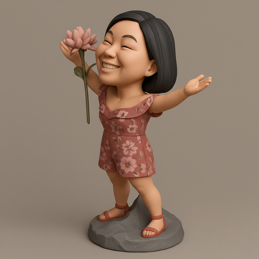 silhouette 3d printer maker-3d portrait printing_Joyful Floral Figurine with Flower