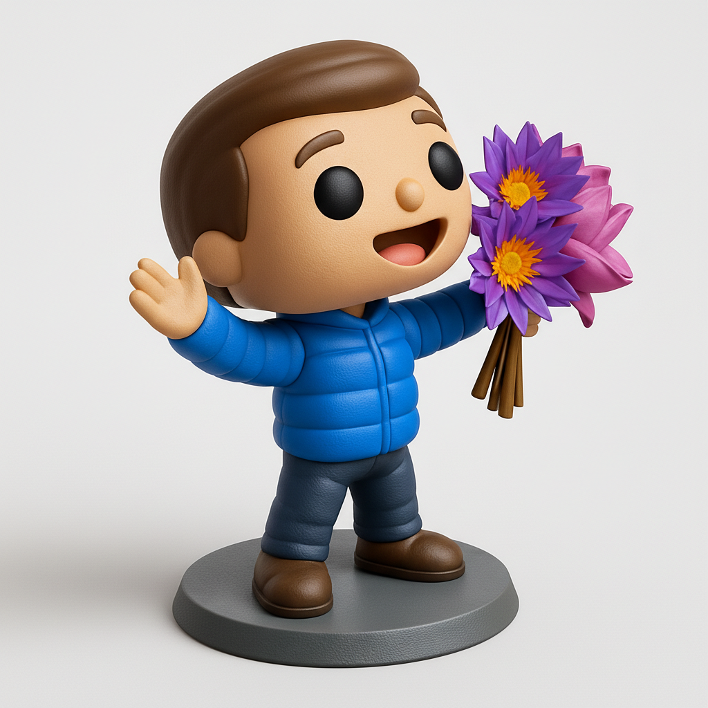 face anatomy 3d model-create 3d face model from photo_Joyful Waving Boy with Lotus Bouquet - Express Happiness!