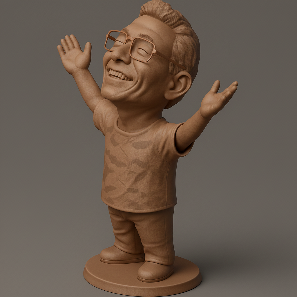 silhouette 3d printer maker-3d portrait printing_Celebrate Joy: Happy Caricature Figurine with Open Arms