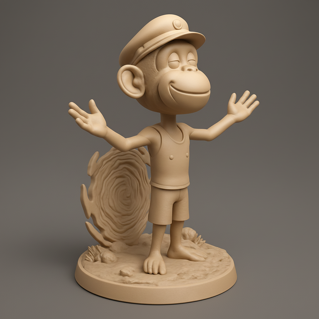 silhouette 3d printer maker-3d portrait printing_Joyful Chimp Buddy Statue - Welcoming Smile Collectible