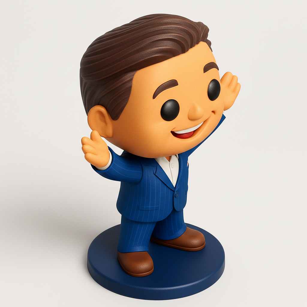 face to 3d model ai-3D portrait printing from photo_Waving Icon Figurine: Pop-Style Desk Buddy