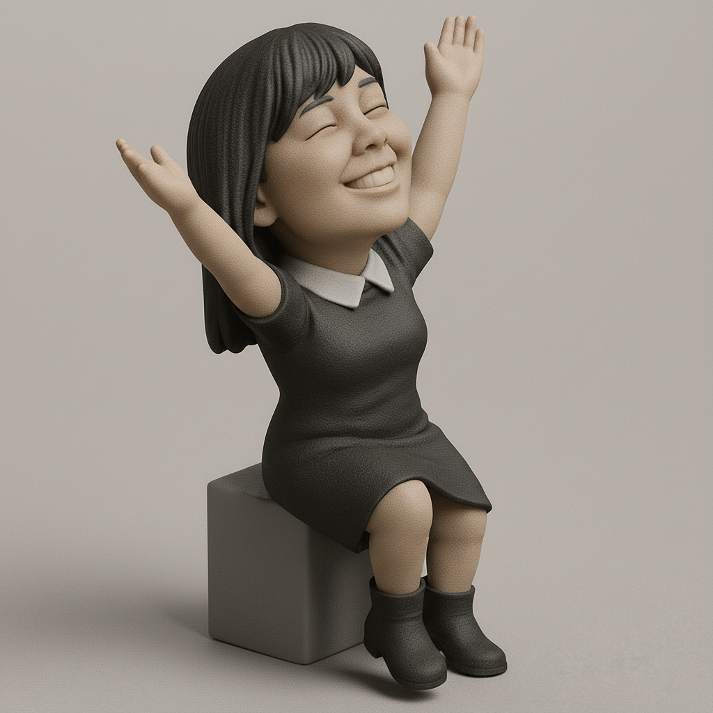 silhouette 3d printer maker-3d portrait printing_Uplifting Joyful Desk Figurine - Embrace Happiness!