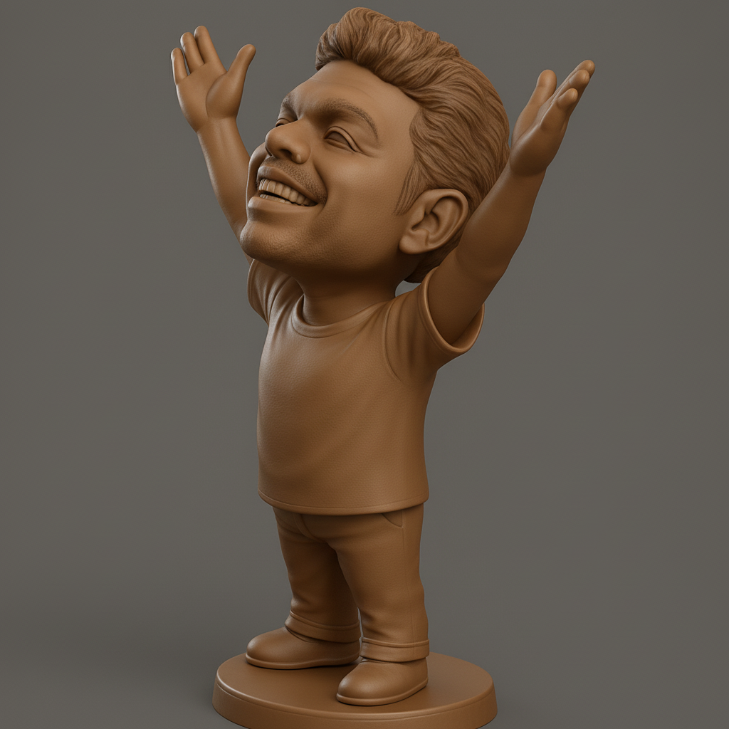 face to 3d model ai-3D portrait printing from photo_Victorious Vibe: Uplifting Happy Man Desk Buddy