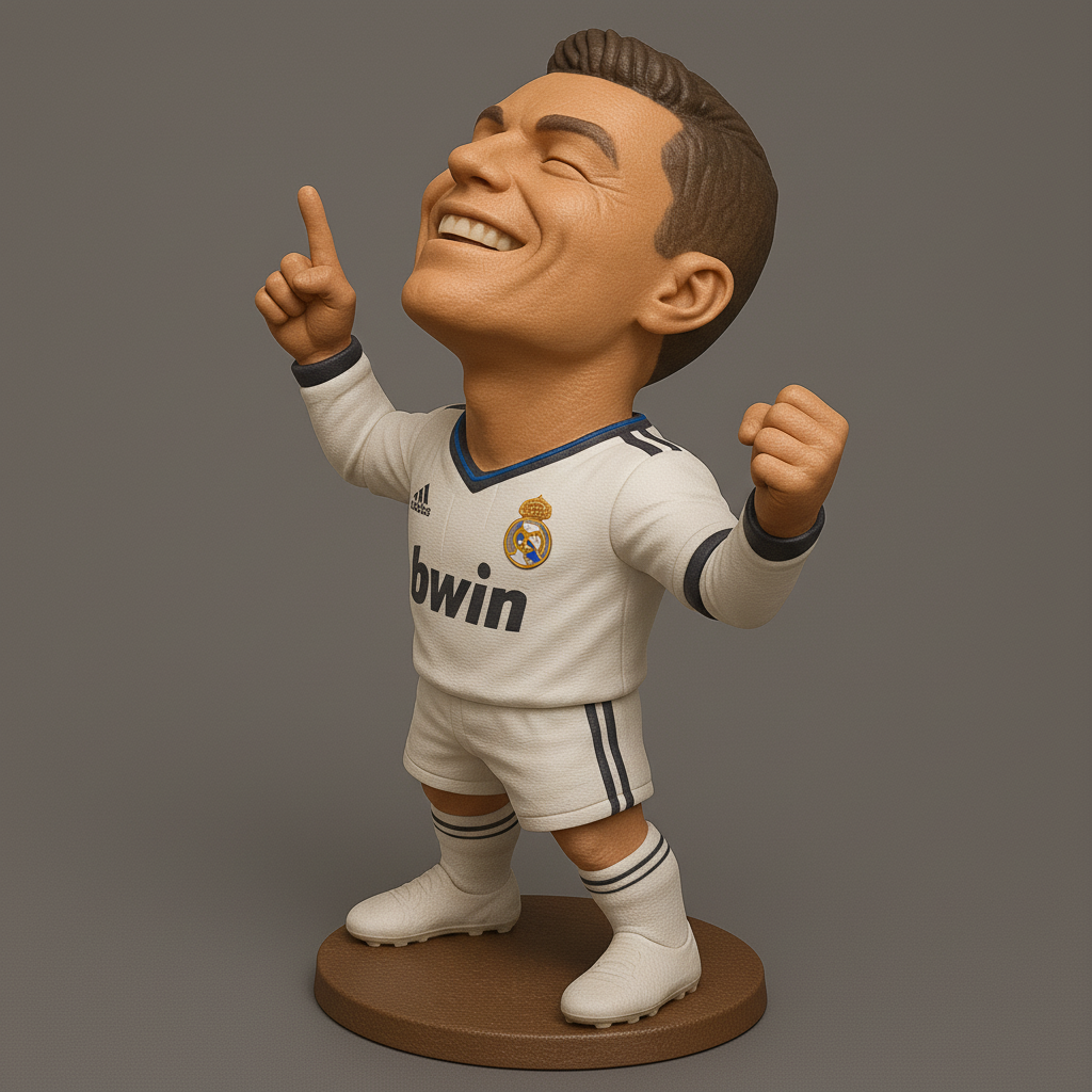 face to 3d model ai-3D portrait printing from photo_CR7 Real Madrid Legend: Dynamic Celebration Bobblehead