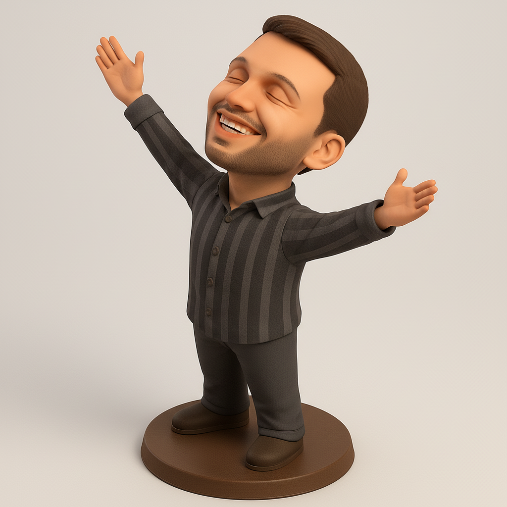 face to 3d model ai-3D portrait printing from photo_Joyful Man Figurine: Embrace Happiness 3D Print