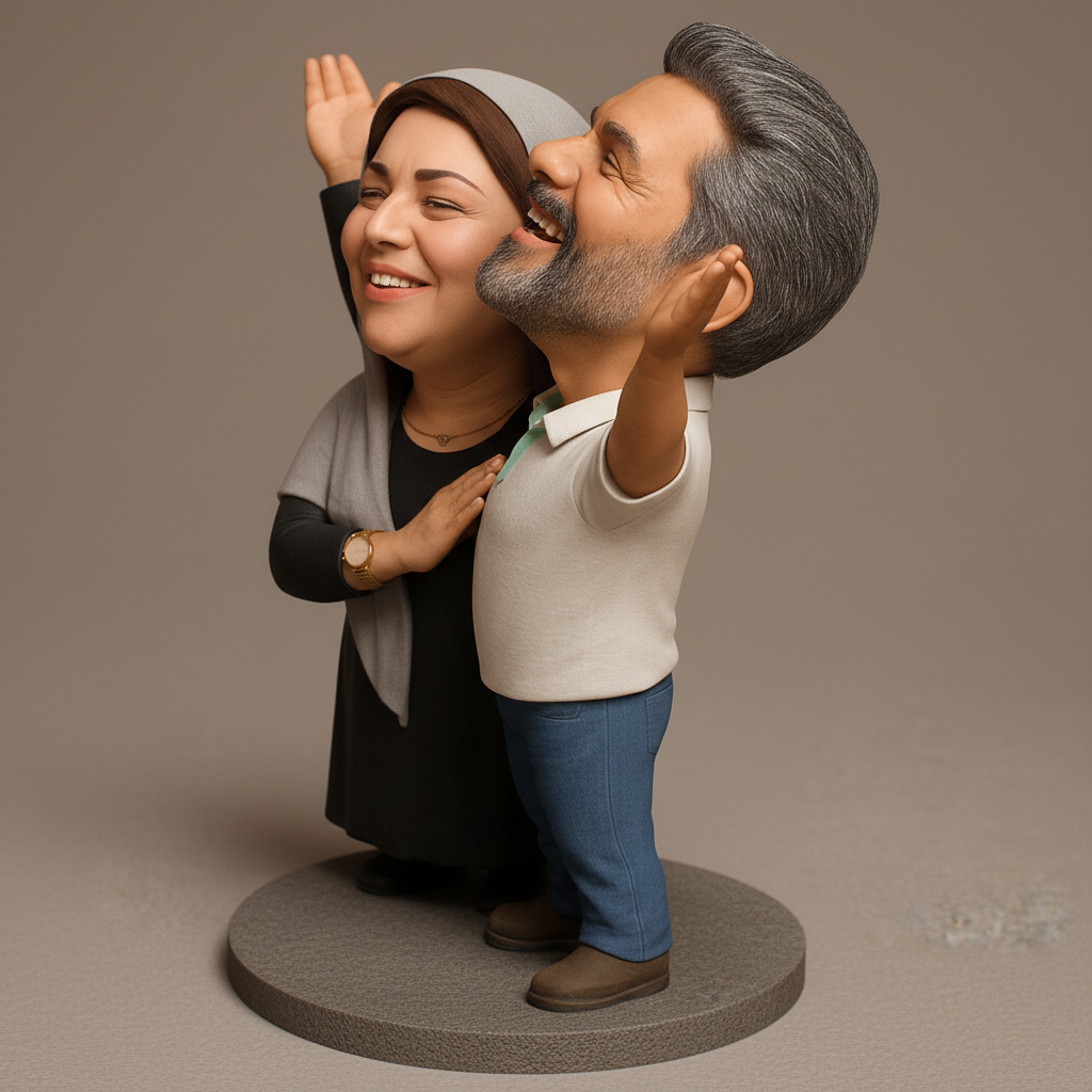 face anatomy 3d model-create 3d face model from photo_Joyful Couple Caricature: Custom 3D Printed Keepsake