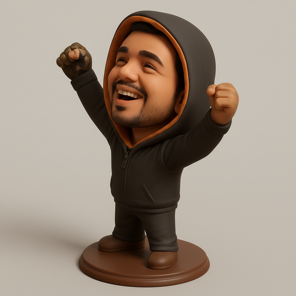 face to 3d model ai-3D portrait printing from photo_Happy Hoodie Hero Figurine - Celebrate Success!
