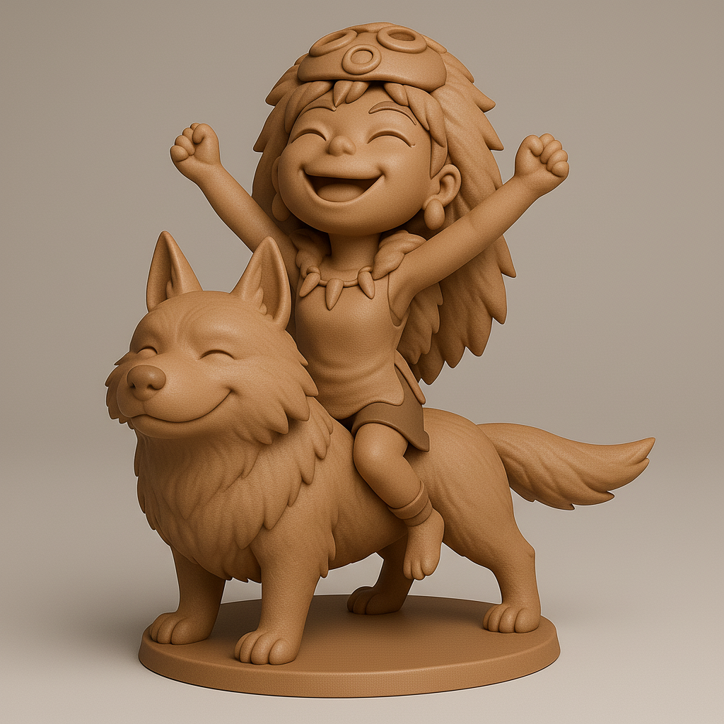 silhouette 3d printer maker-3d portrait printing_Joyful Hero with Loyal Wolf Companion