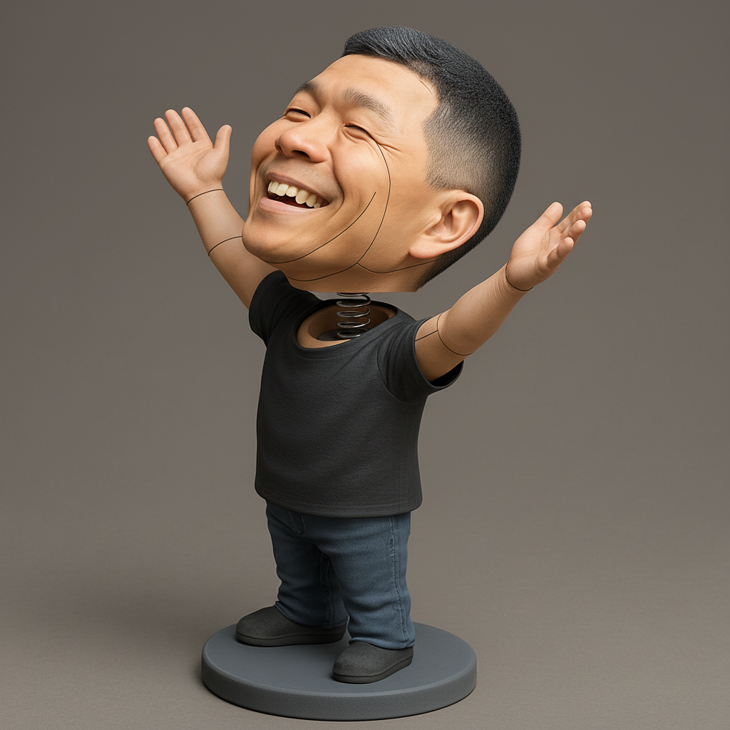 face to 3d model ai-3D portrait printing from photo_Cheering Bobblehead - The Spirit of Joy!