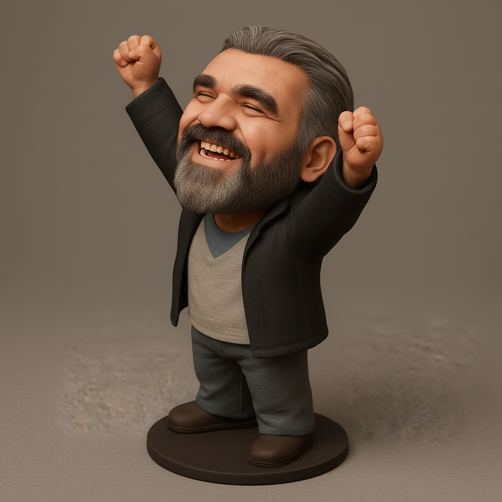face anatomy 3d model-create 3d face model from photo_Ecstatic Bearded Man Figurine - Celebrate Success!