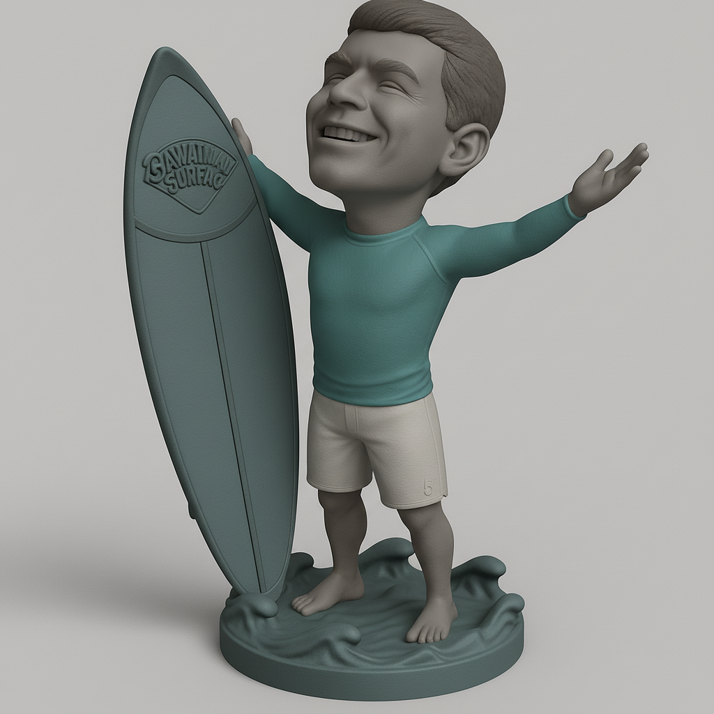 silhouette 3d printer maker-3d portrait printing_Joyful Surfer Figurine for Beach Lovers