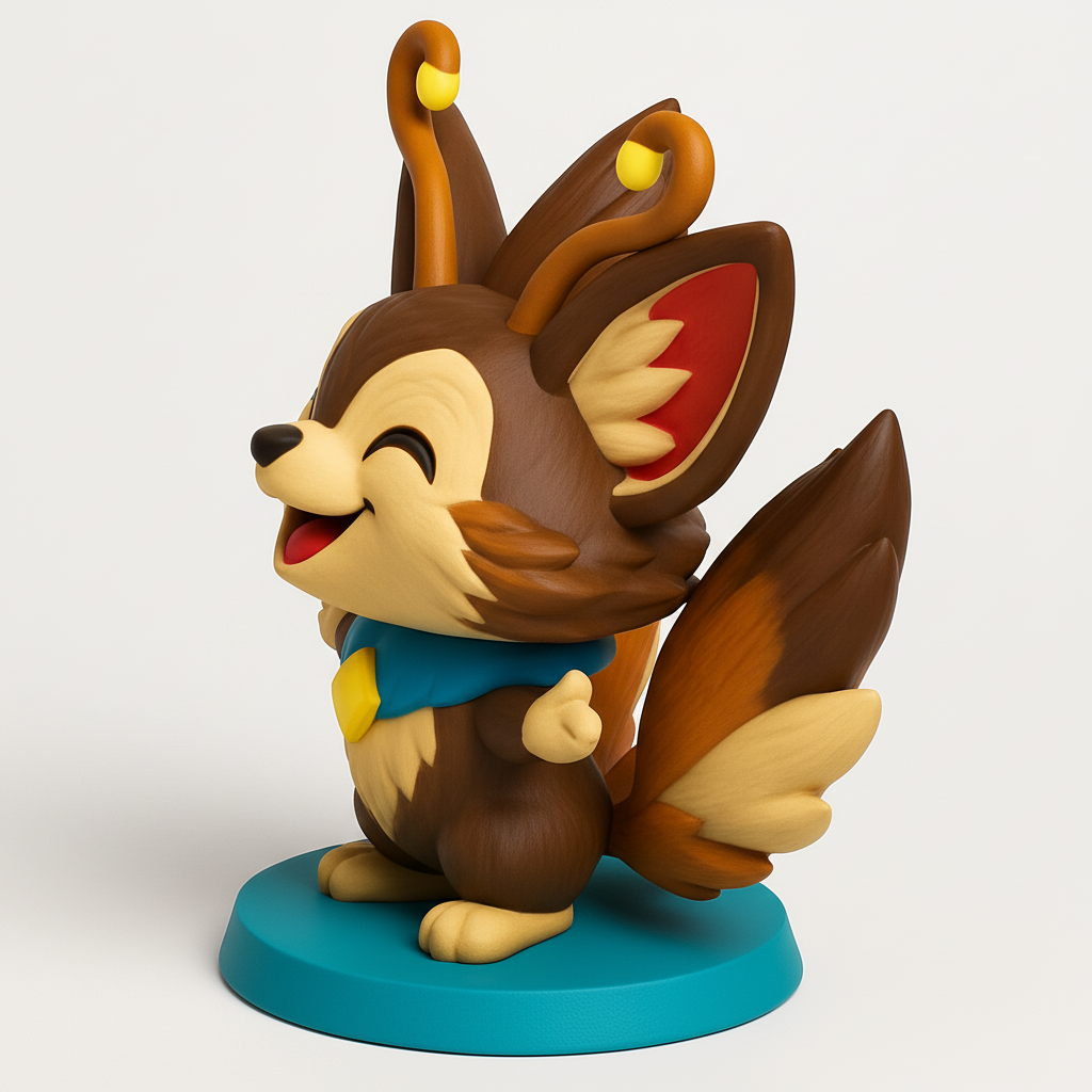 face to 3d model ai-3D portrait printing from photo_Happy Fox Spirit Figurine - Easy 3D Print Joy!