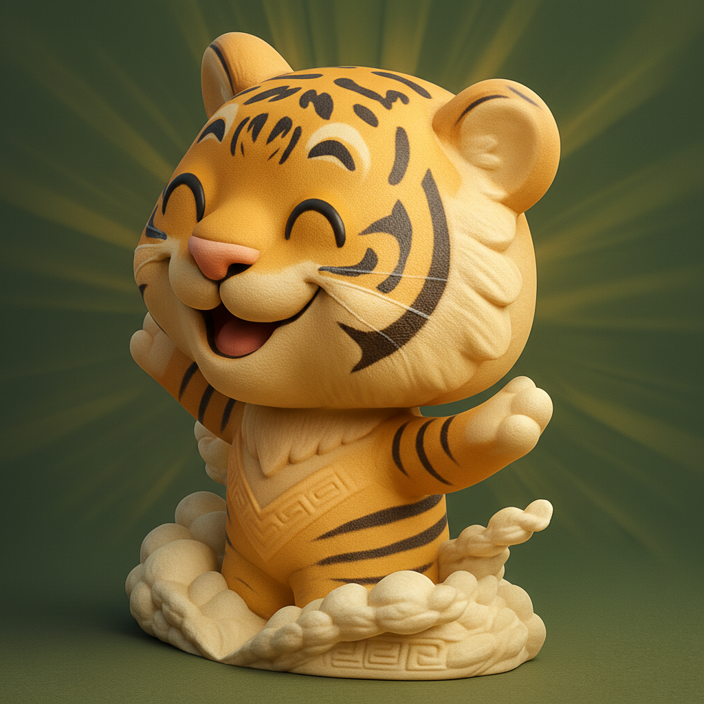 face to 3d model ai-3D portrait printing from photo_Smiling Lucky Tiger Figurine - Cute 3D Print!