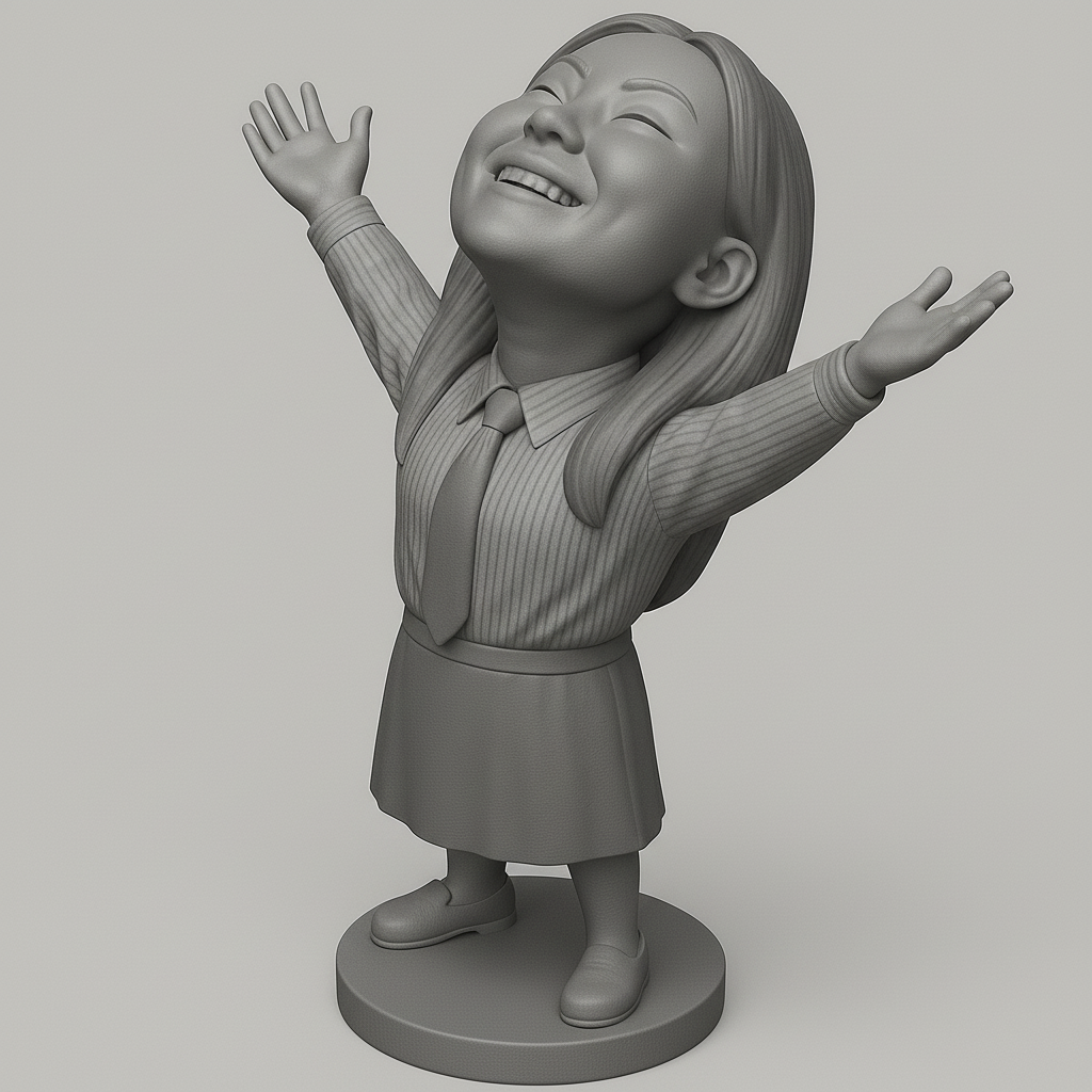 face anatomy 3d model-create 3d face model from photo_Joyful Girl Figure for 3D Printing