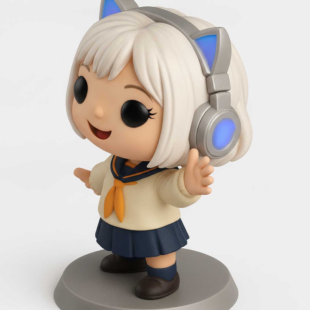 face to 3d model ai-3D portrait printing from photo_Kawaii Cat-Ear Headphone Girl Figurine