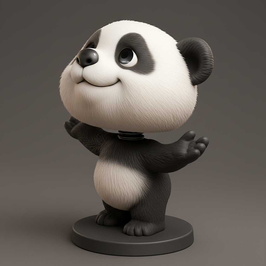 face to 3d model ai-3D portrait printing from photo_Happy Panda Bobblehead - Expressive Desk Toy