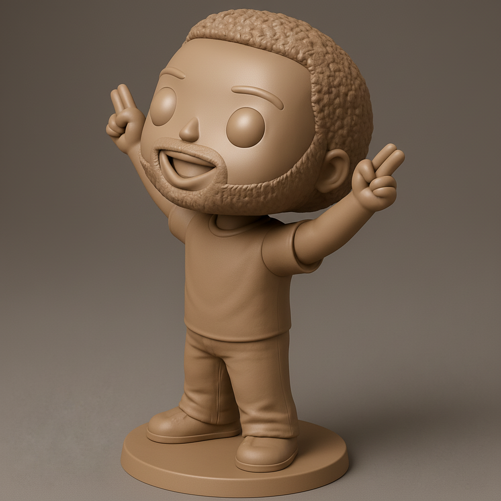 face to 3d model ai-3D portrait printing from photo_Joyful Funko-Style Peace Sign Character Figure