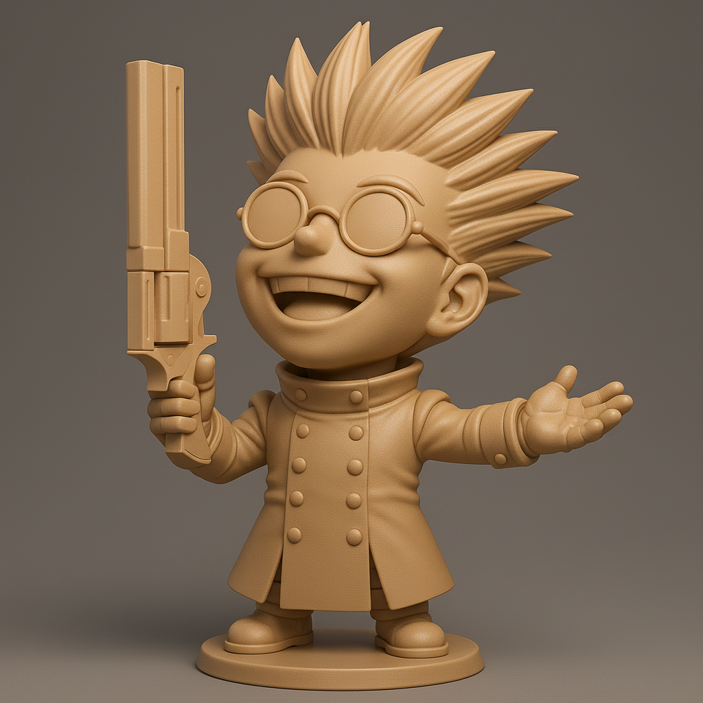 silhouette 3d printer maker-3d portrait printing_Cheerful Scientist Figurine with Revolver