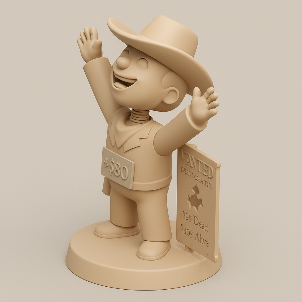 silhouette 3d printer maker-3d portrait printing_Happy Bounty Hunter: Wanted Cowboy Figure $305 Alive!