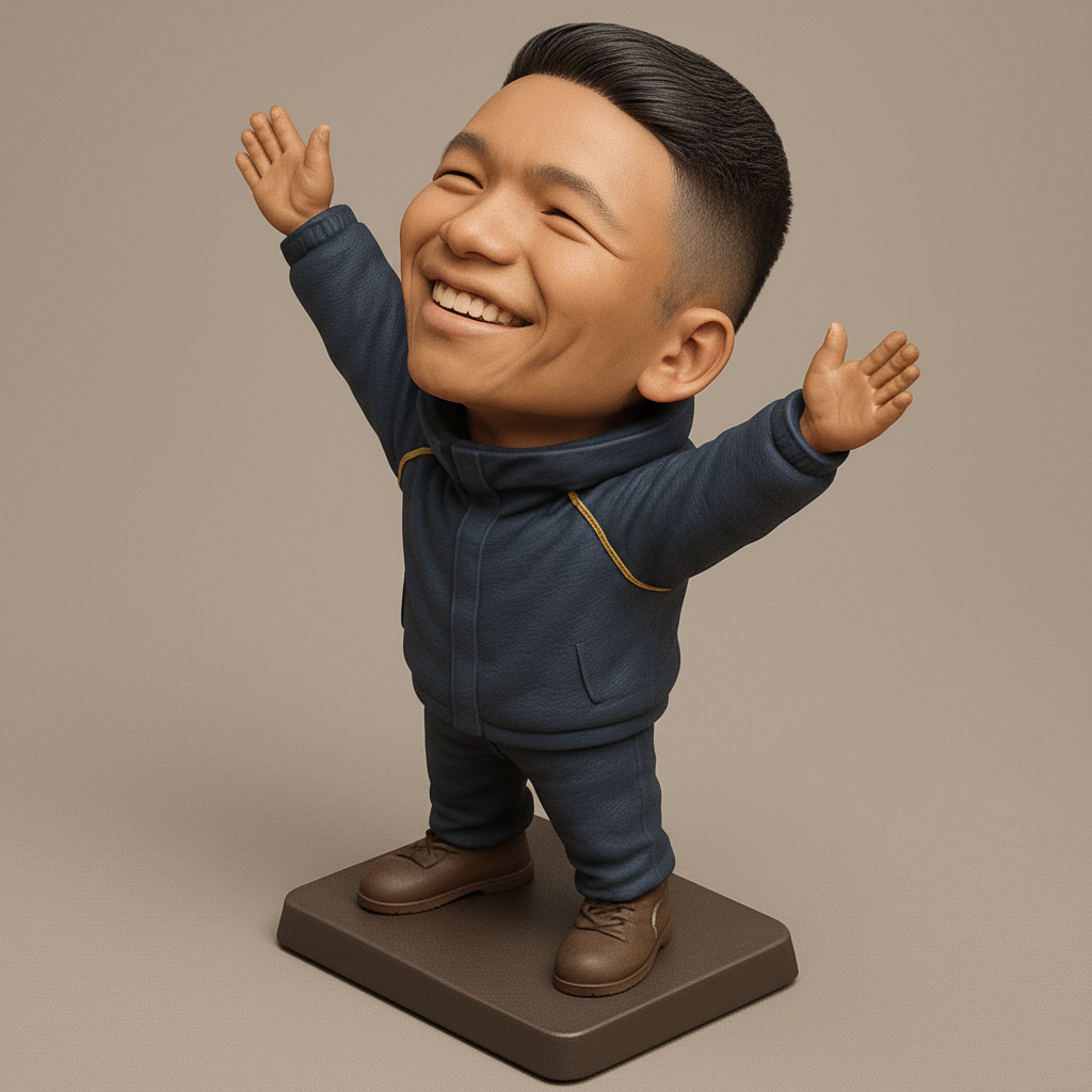 silhouette 3d printer maker-3d portrait printing_Joyful Bobblehead Man - Celebrate Happiness 3D Print