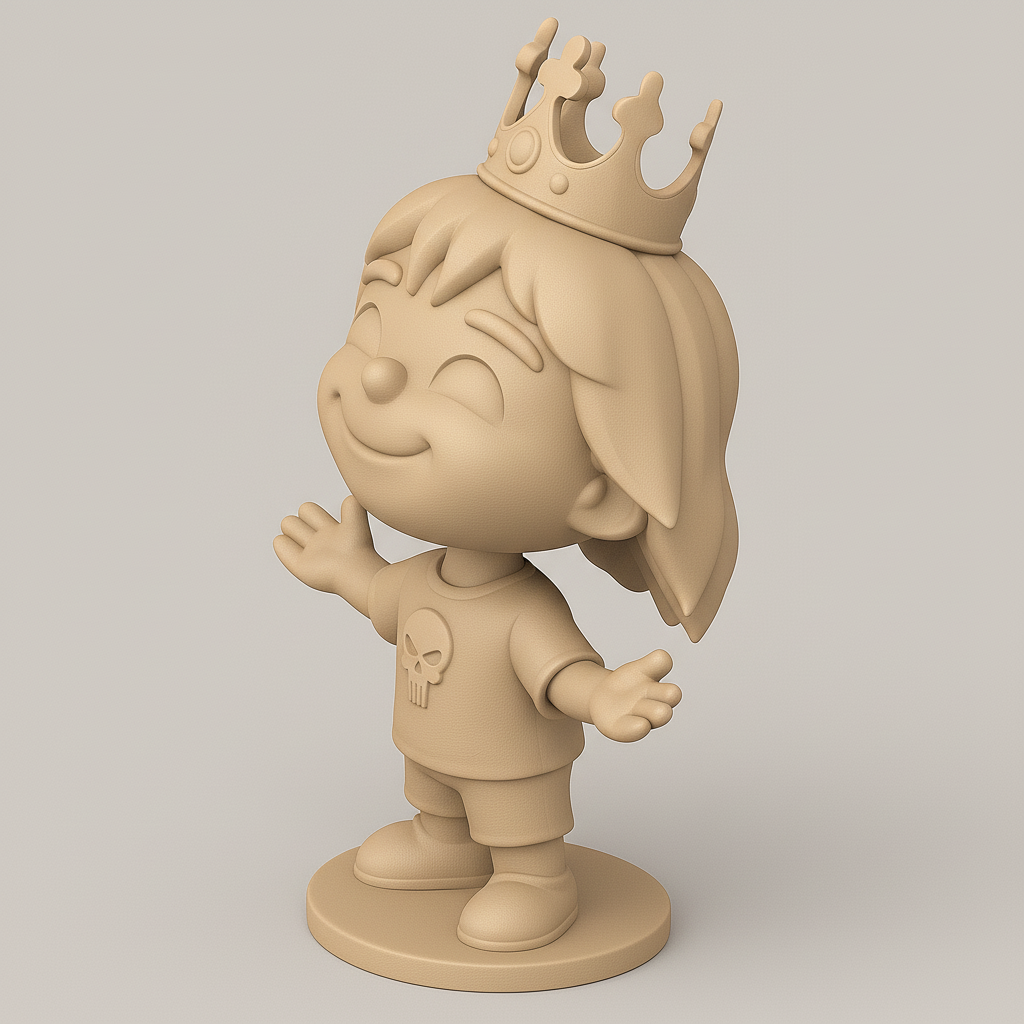 silhouette 3d printer maker-3d portrait printing_Whimsical Crowned Kid Figure