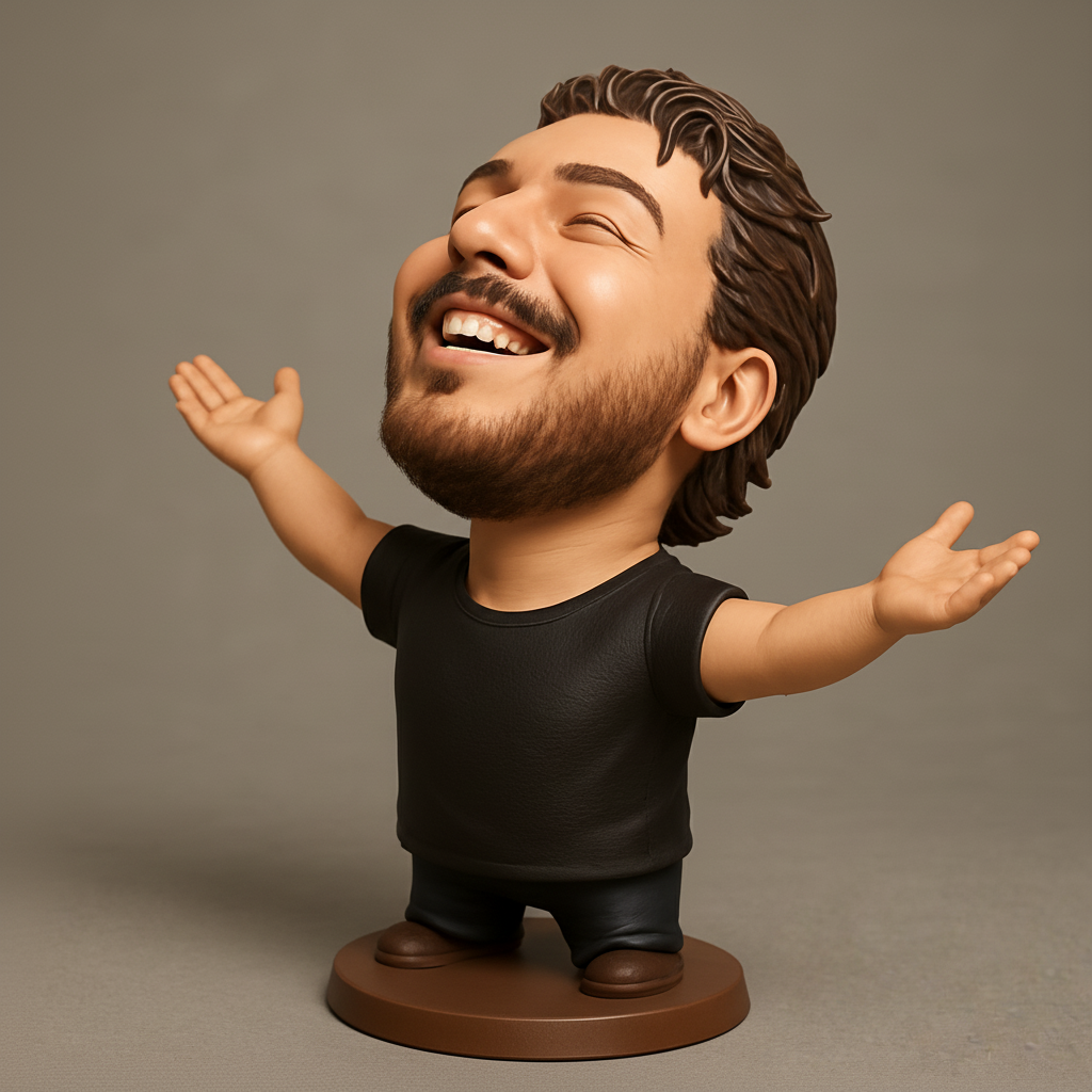 face anatomy 3d model-create 3d face model from photo_Embrace Joy: Happy Man Bobblehead Figurine