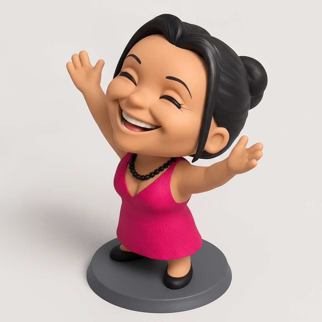 face to 3d model ai-3D portrait printing from photo_Embrace Joy: Happy Woman Chibi Figurine