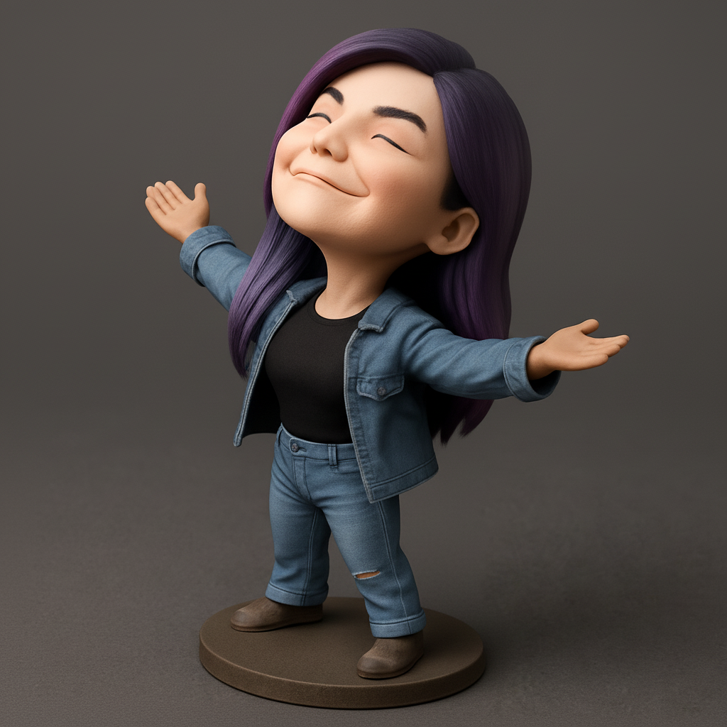 silhouette 3d printer maker-3d portrait printing_Embrace Joy: Purple Hair Figurine