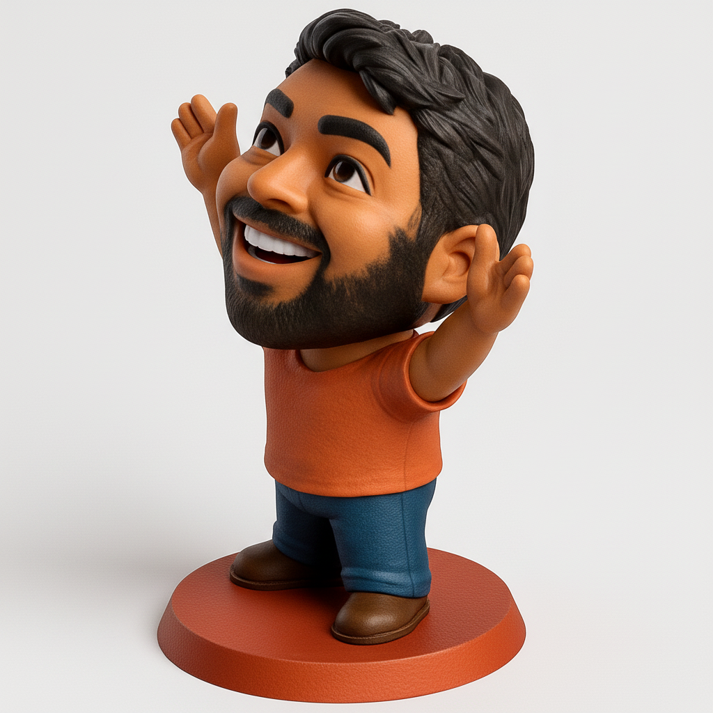 face to 3d model ai-3D portrait printing from photo_Smiling Bobblehead: Instant Mood Booster for Your Desk