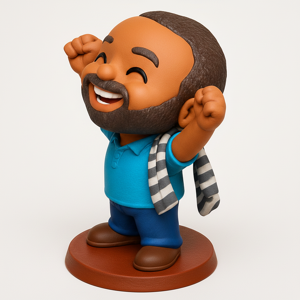 face to 3d model ai-3D portrait printing from photo_Celebrate Success: Joyful Bearded Man Figurine