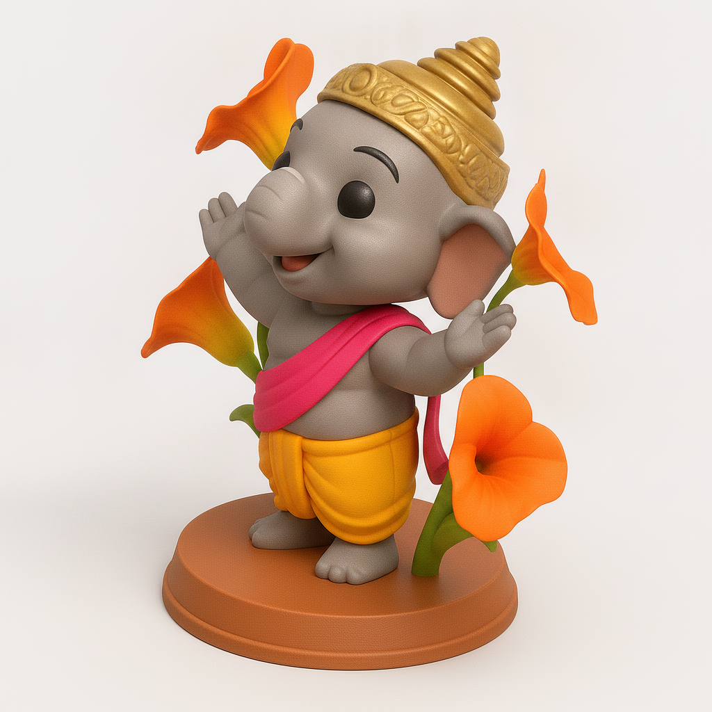 face to 3d model ai-3D portrait printing from photo_Baby Ganesha & Flowers - Adorable Divine Decor!