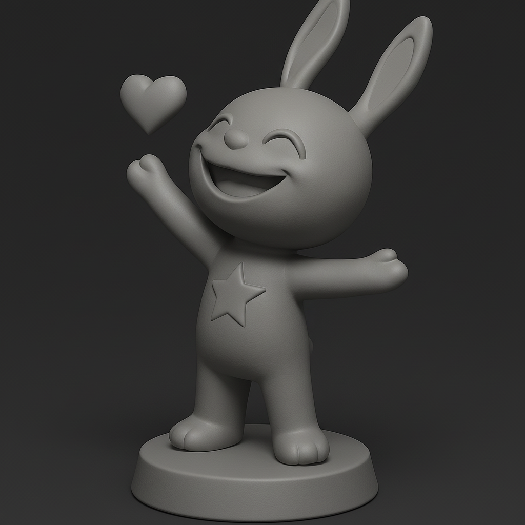 face to 3d model ai-3D portrait printing from photo_Happy Bunny with Heart & Star - Adorable Hugging Figurine