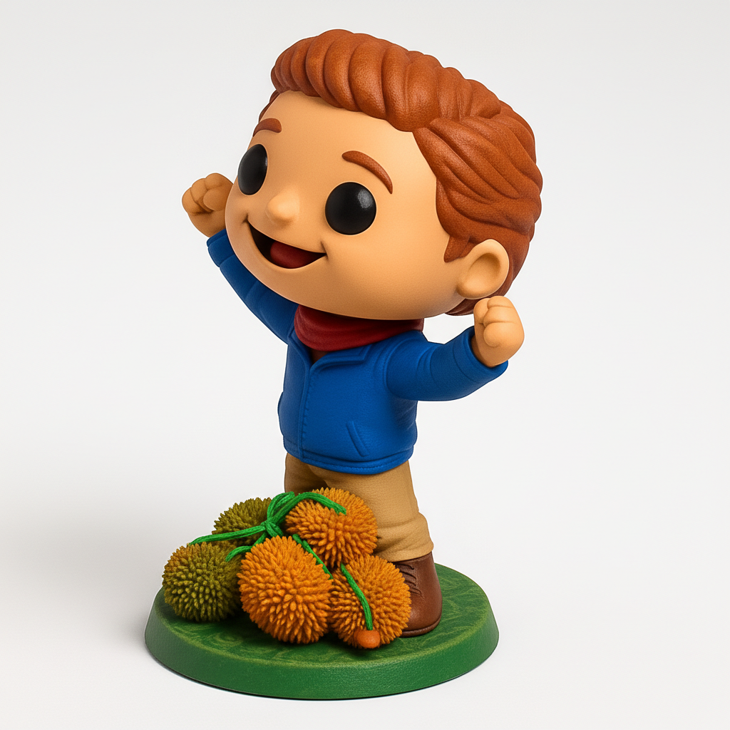 face to 3d model ai-3D portrait printing from photo_Happy Boy Victory Pose Figurine with durians