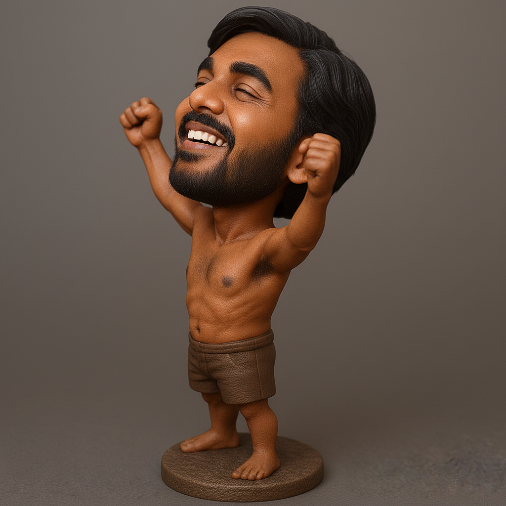 silhouette 3d printer maker-3d portrait printing_Cheerful Champion: Fun Bobblehead Design