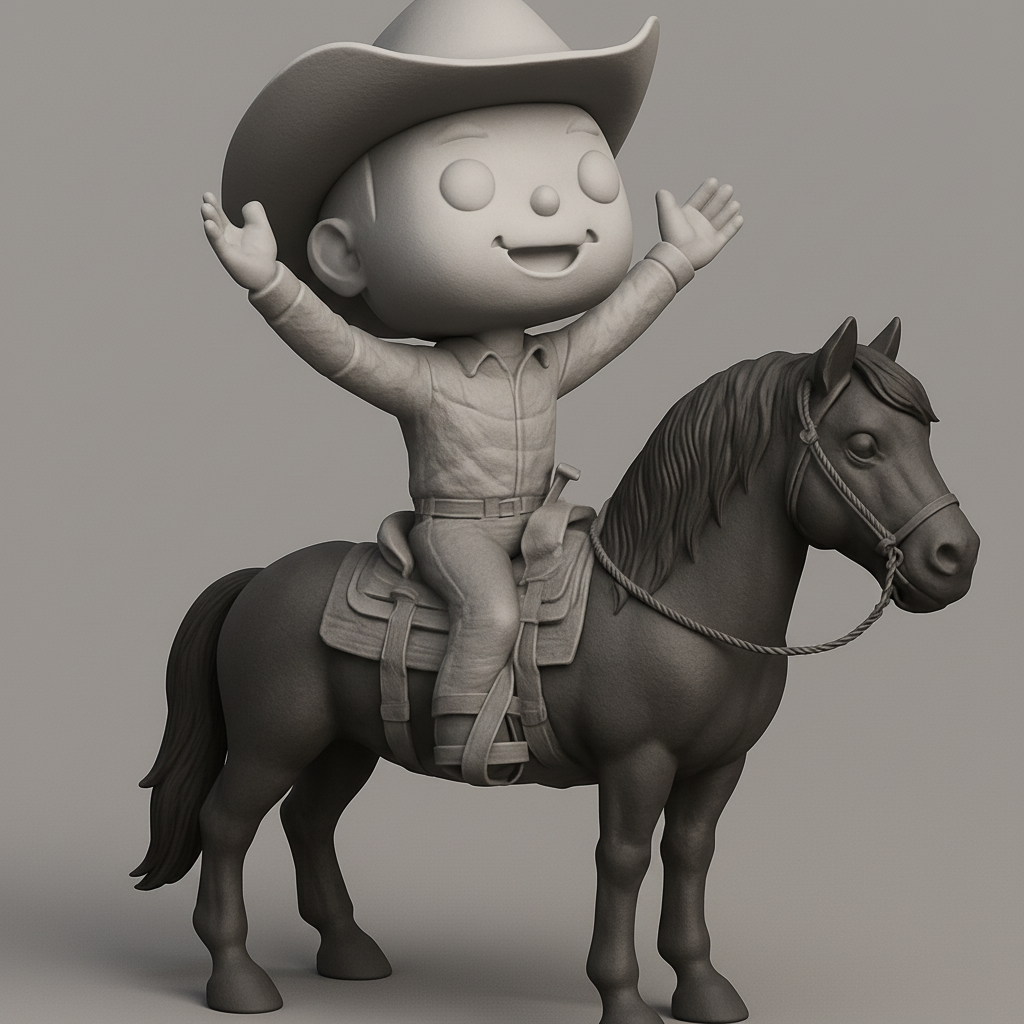 face anatomy 3d model-create 3d face model from photo_Chibi Cowboy Joy Ride on Horse - Happy Rider Figurine