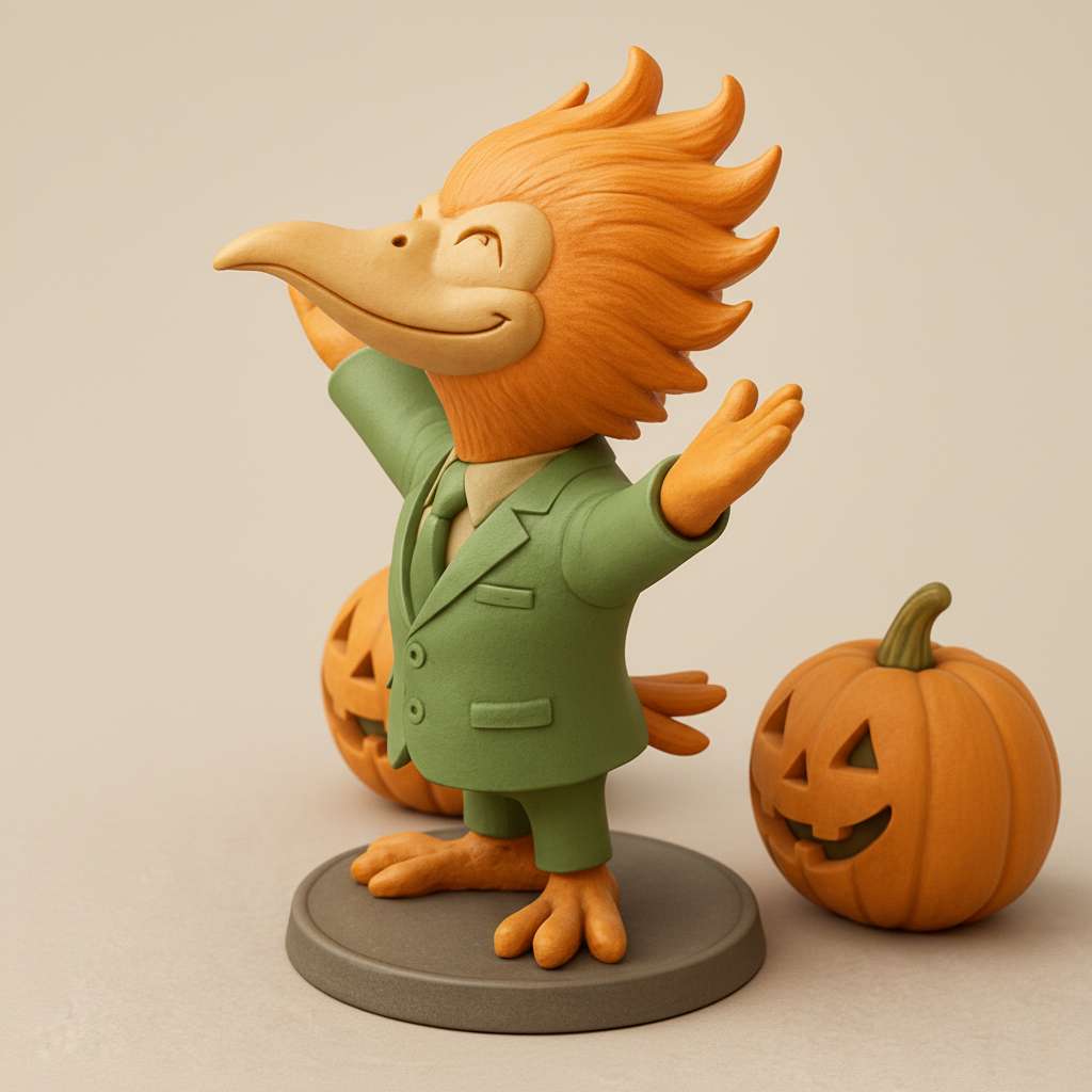 face anatomy 3d model-create 3d face model from photo_Cheerful Halloween Bird & Pumpkins - Festive Decor!