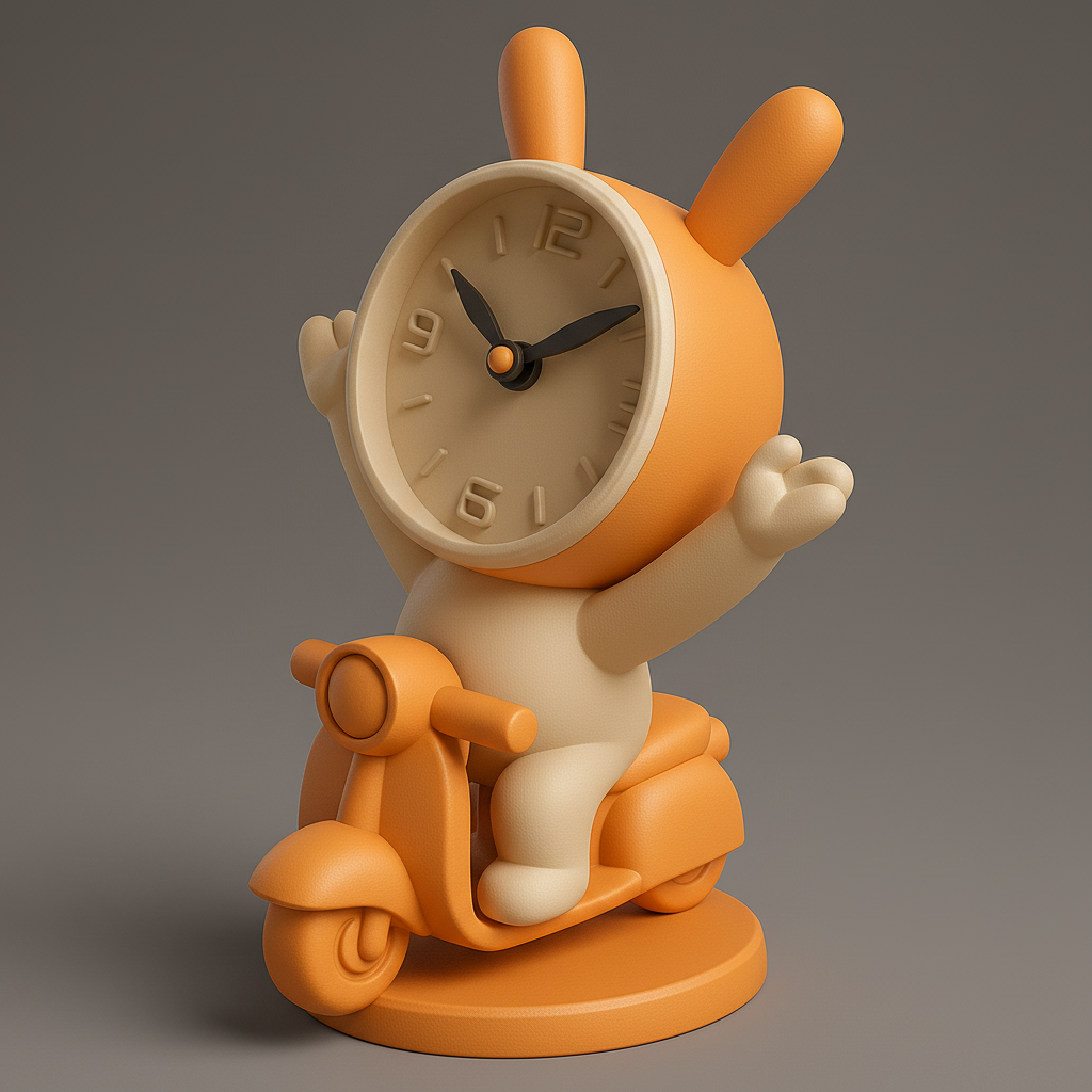 silhouette 3d printer maker-3d portrait printing_Playful Bunny Clock on a Scooter