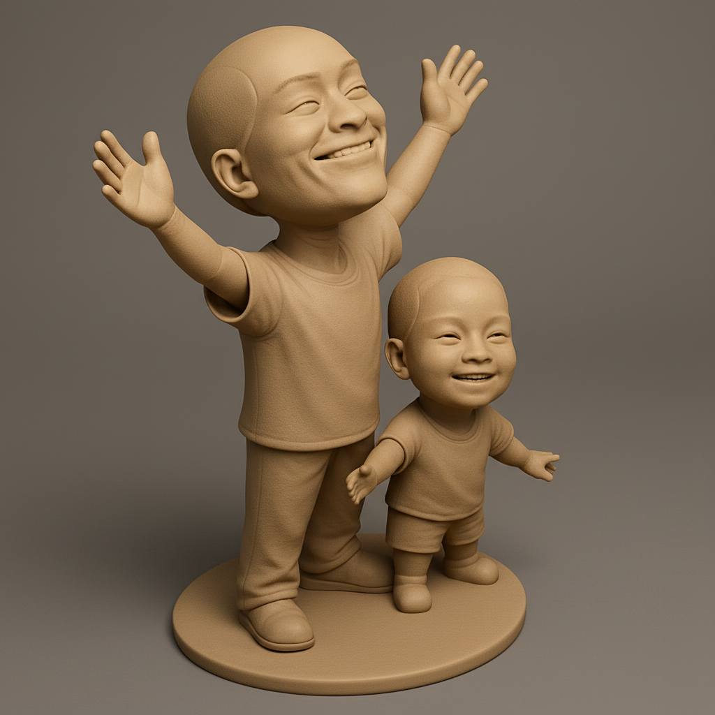 silhouette 3d printer maker-3d portrait printing_Joyful Embrace Bobblehead: Big & Little Buddies