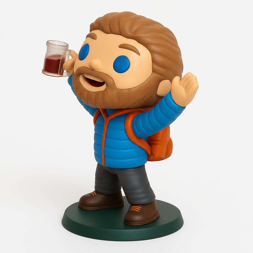 face to 3d model ai-3D portrait printing from photo_Trailblazer's Toast: Bearded Hiker Funko Style Figurine
