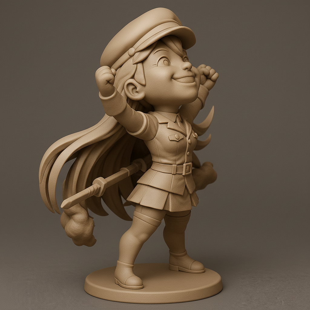 silhouette 3d printer maker-3d portrait printing_Dynamic Heroine Figurine with Sword