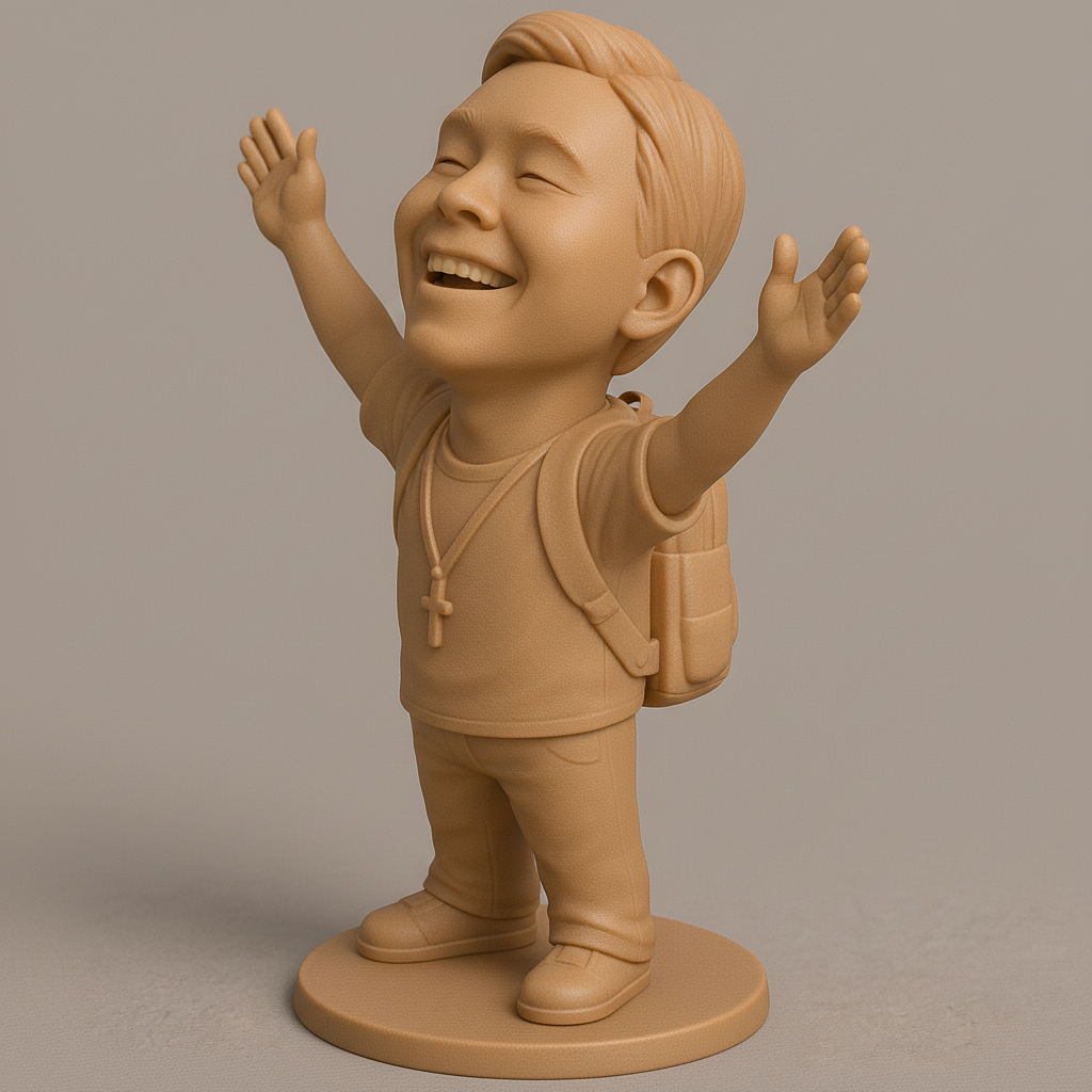 face anatomy 3d model-create 3d face model from photo_Joyful Kid with Backpack 3D Model