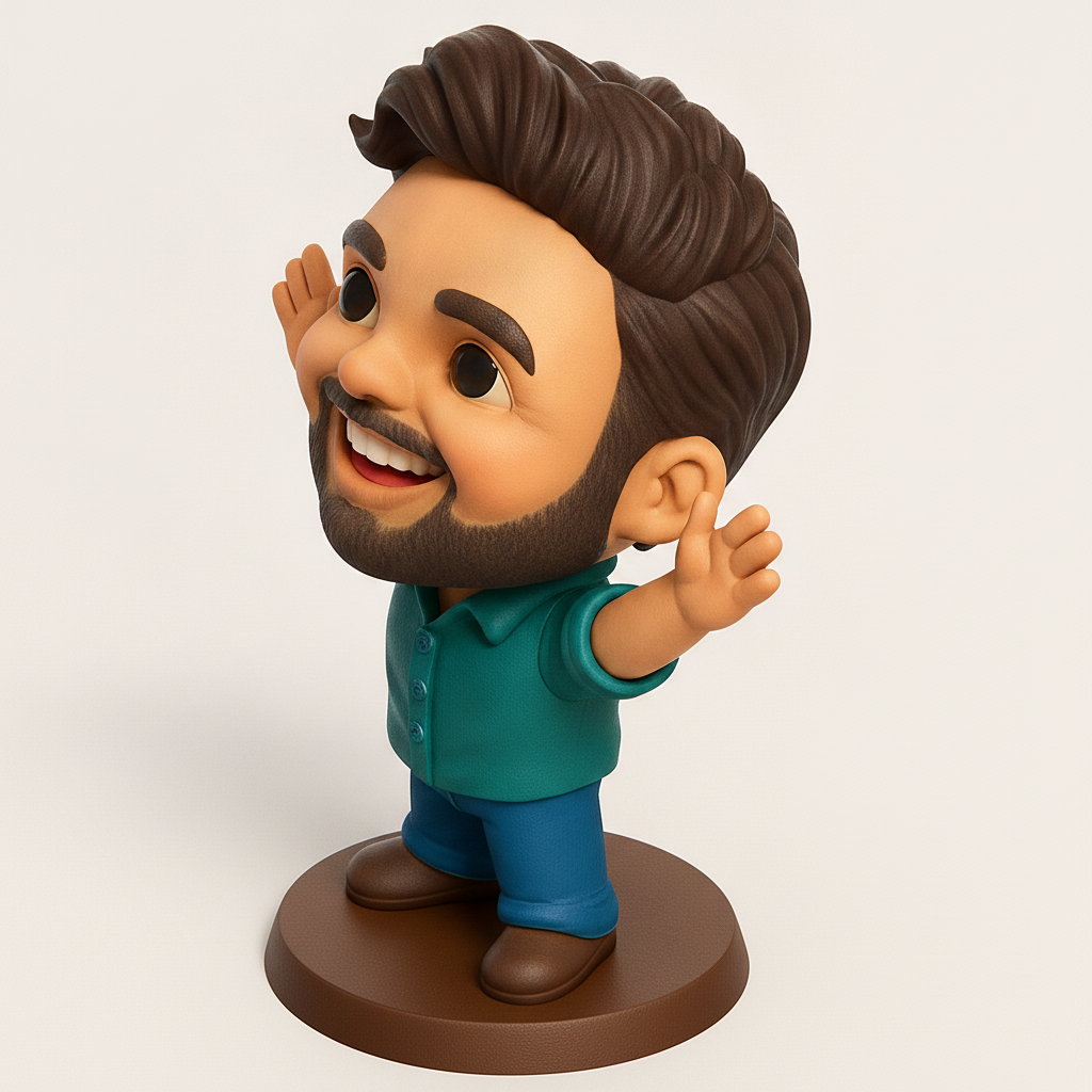face to 3d model ai-3D portrait printing from photo_Joyful Bearded Guy Desk Buddy - Easy 3D Print
