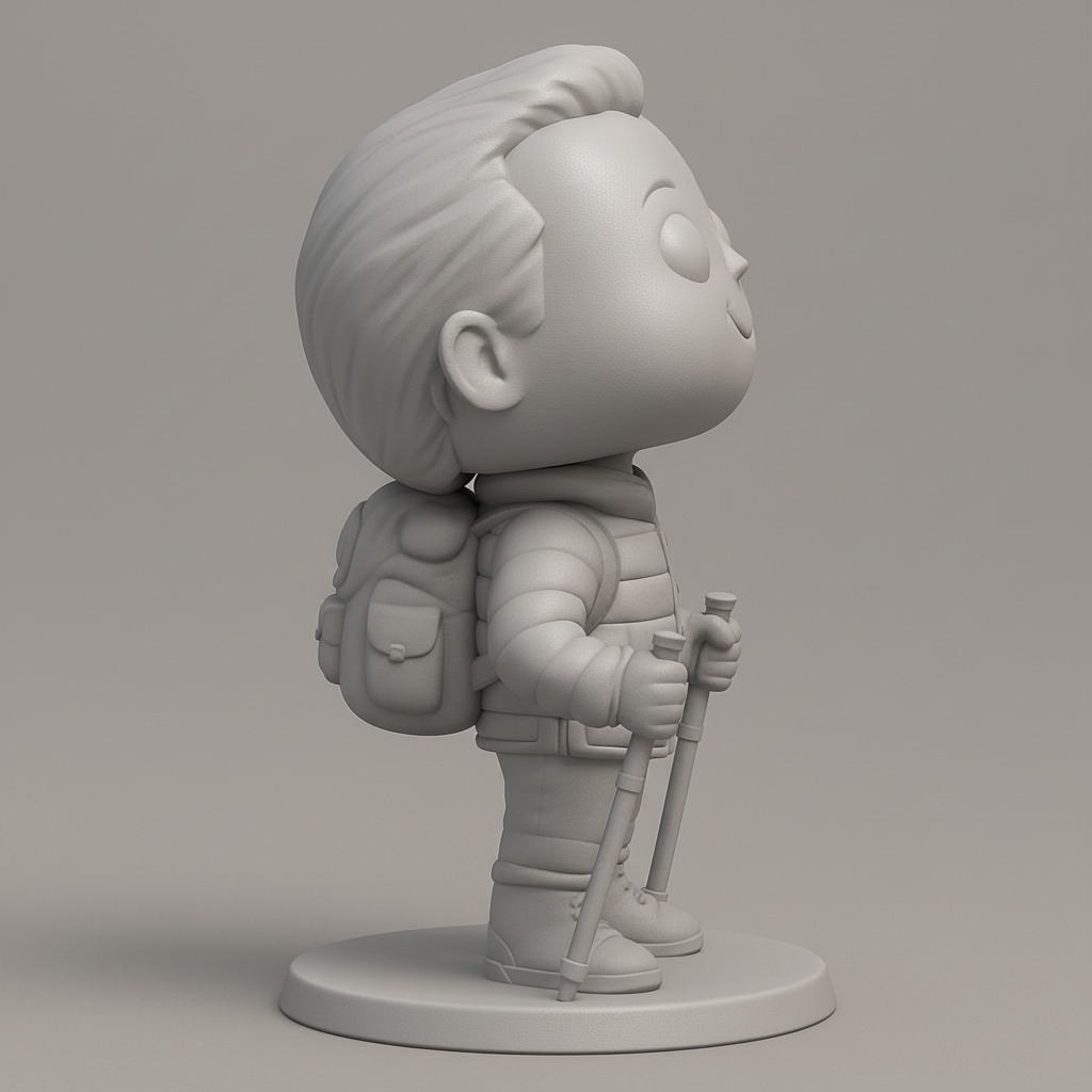 face to 3d model ai-3D portrait printing from photo_Smiling Hiker Figurine: Your Desk's New Adventure Pal