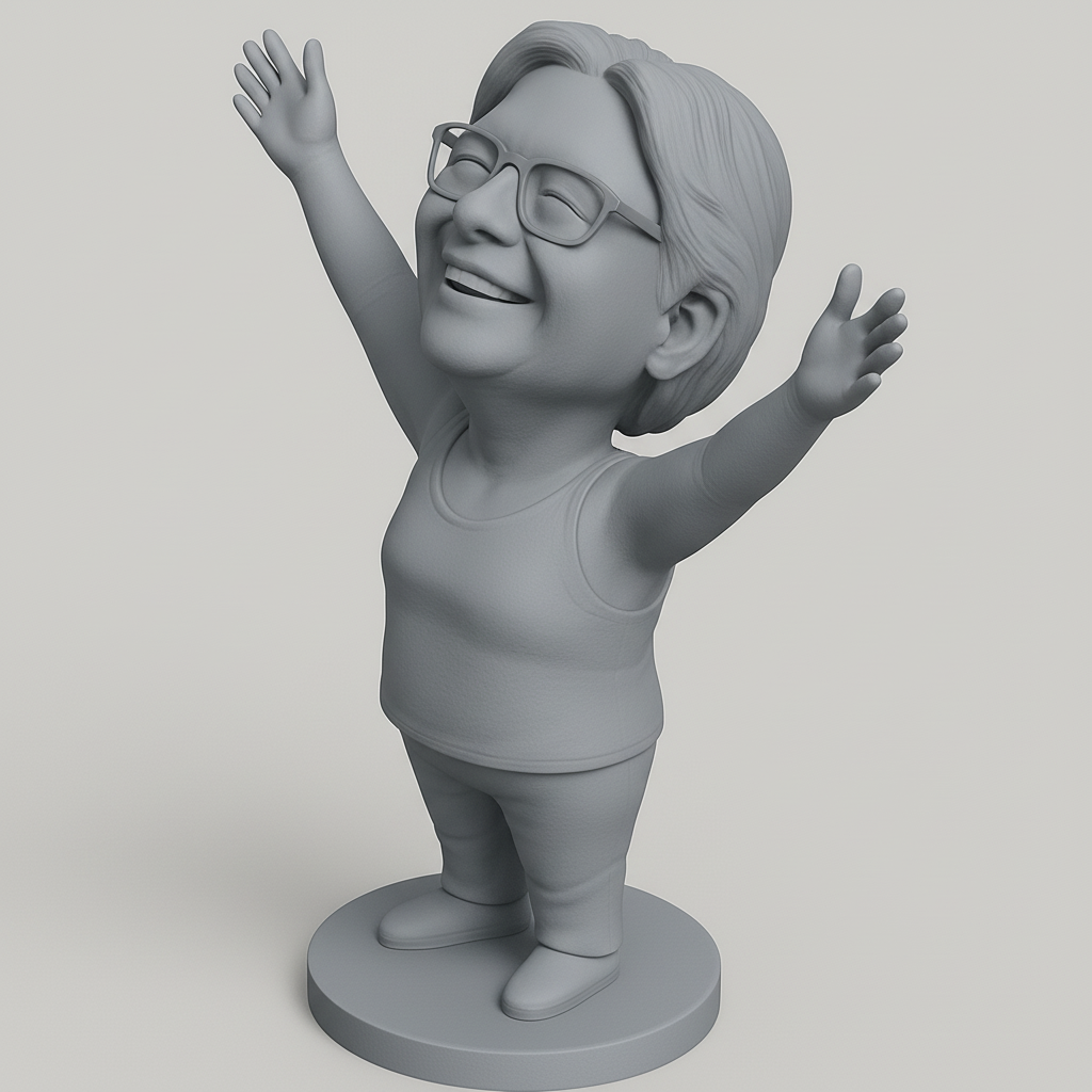 silhouette 3d printer maker-3d portrait printing_Embrace Life: Happy Woman Bobble-Style Statue
