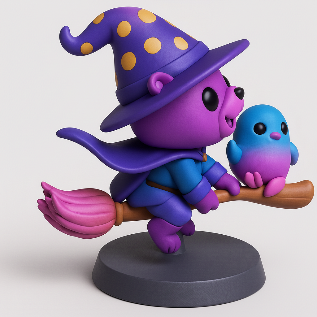 face to 3d model ai-3D portrait printing from photo_Whimsical Witch Bear & Bird Duo Fir Magical Decor